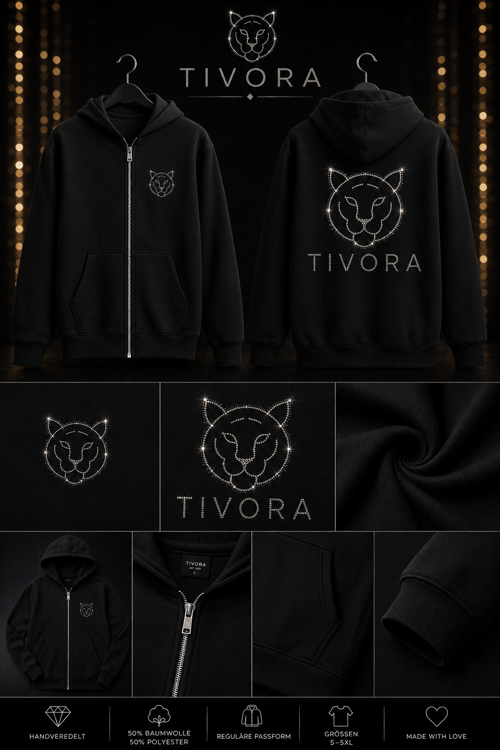 TIVORA Diamond Line Zip Hoodie